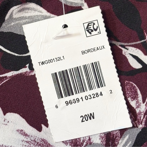 NWT Connected Apparel Bordeaux Wine Floral Bell Sleeve Dress 20W - Picture 5 of 16